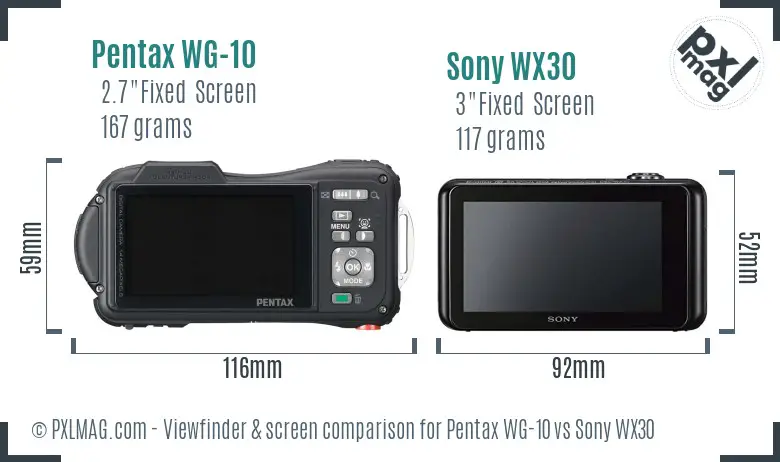 Pentax WG-10 vs Sony WX30 Screen and Viewfinder comparison