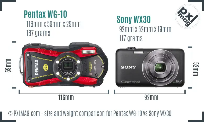 Pentax WG-10 vs Sony WX30 size comparison