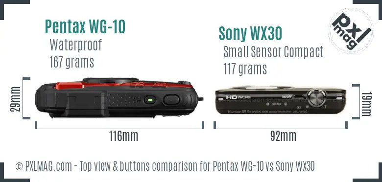 Pentax WG-10 vs Sony WX30 top view buttons comparison