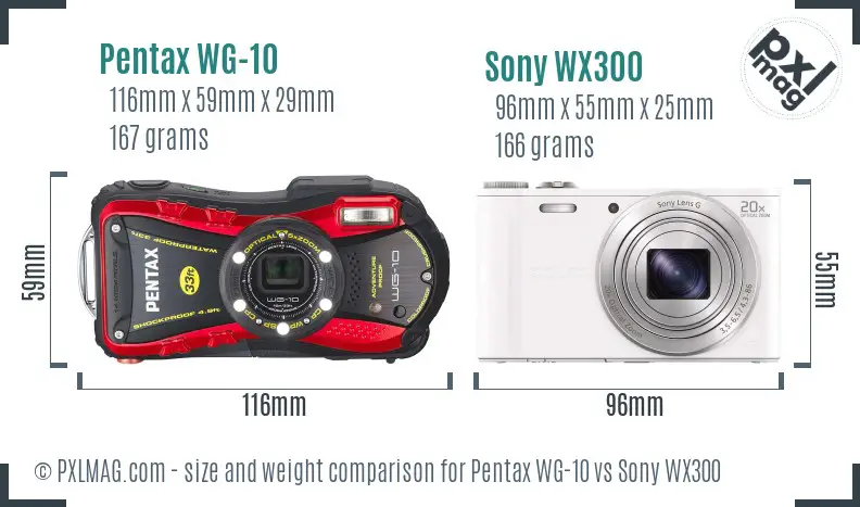 Pentax WG-10 vs Sony WX300 size comparison
