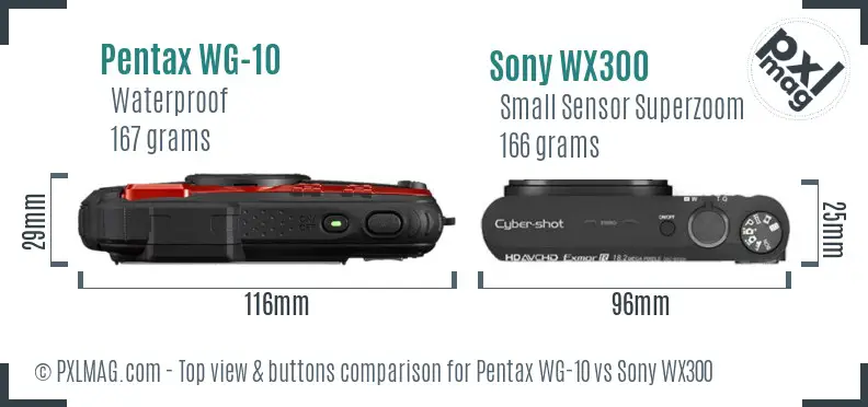 Pentax WG-10 vs Sony WX300 top view buttons comparison