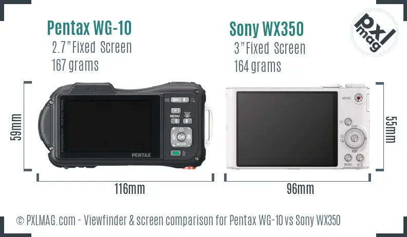 Pentax WG-10 vs Sony WX350 Screen and Viewfinder comparison