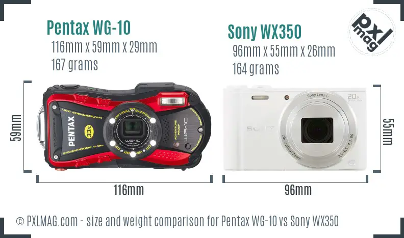 Pentax WG-10 vs Sony WX350 size comparison