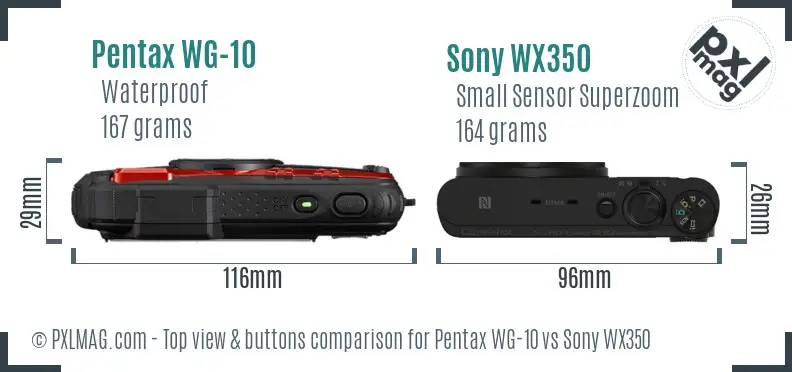 Pentax WG-10 vs Sony WX350 top view buttons comparison