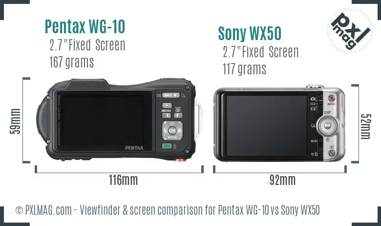 Pentax WG-10 vs Sony WX50 Screen and Viewfinder comparison