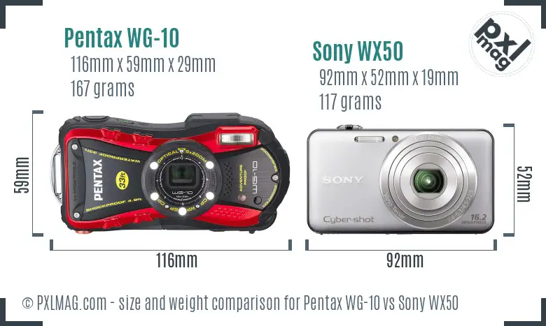 Pentax WG-10 vs Sony WX50 size comparison