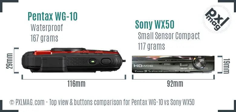Pentax WG-10 vs Sony WX50 top view buttons comparison