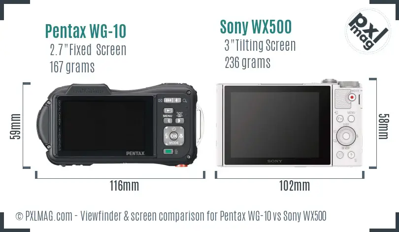 Pentax WG-10 vs Sony WX500 Screen and Viewfinder comparison