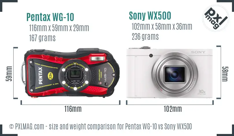 Pentax WG-10 vs Sony WX500 size comparison