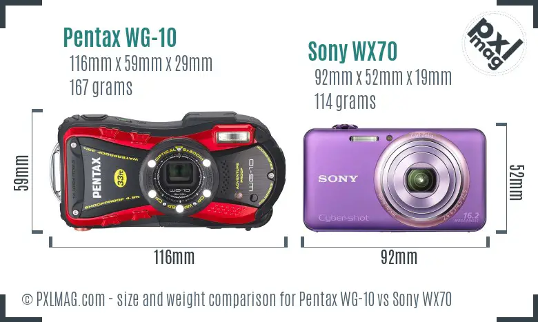 Pentax WG-10 vs Sony WX70 size comparison
