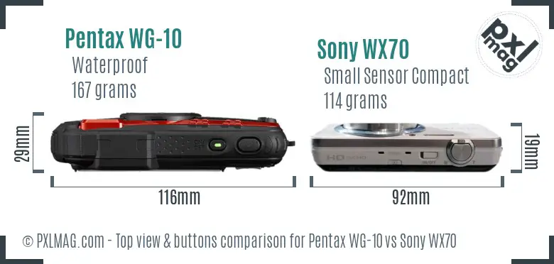Pentax WG-10 vs Sony WX70 top view buttons comparison