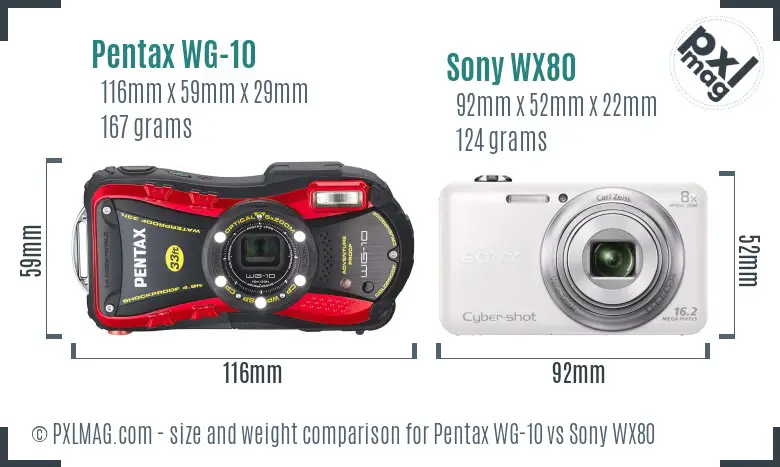 Pentax WG-10 vs Sony WX80 size comparison