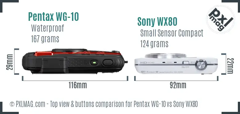 Pentax WG-10 vs Sony WX80 top view buttons comparison