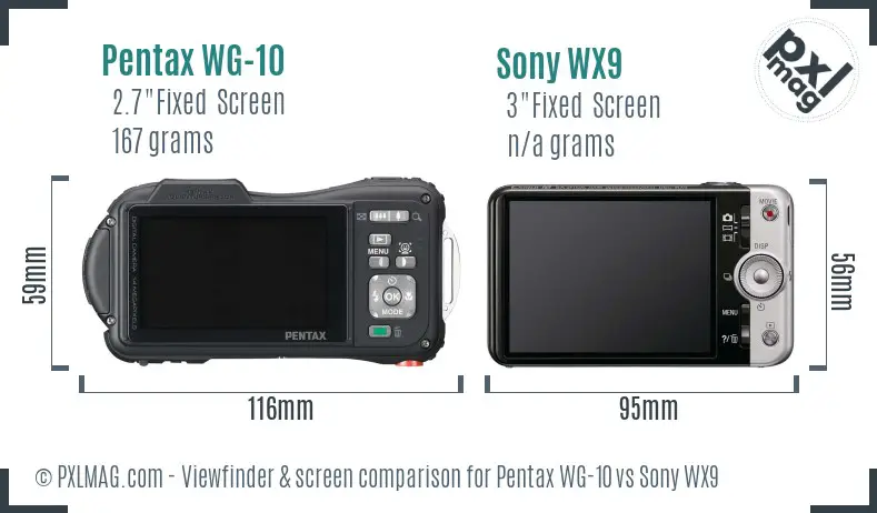 Pentax WG-10 vs Sony WX9 Screen and Viewfinder comparison