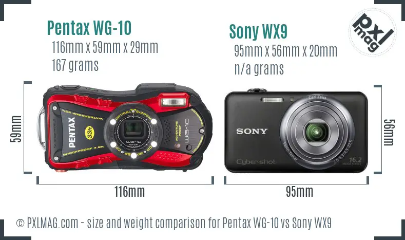 Pentax WG-10 vs Sony WX9 size comparison
