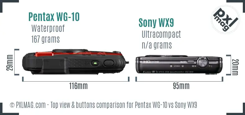 Pentax WG-10 vs Sony WX9 top view buttons comparison
