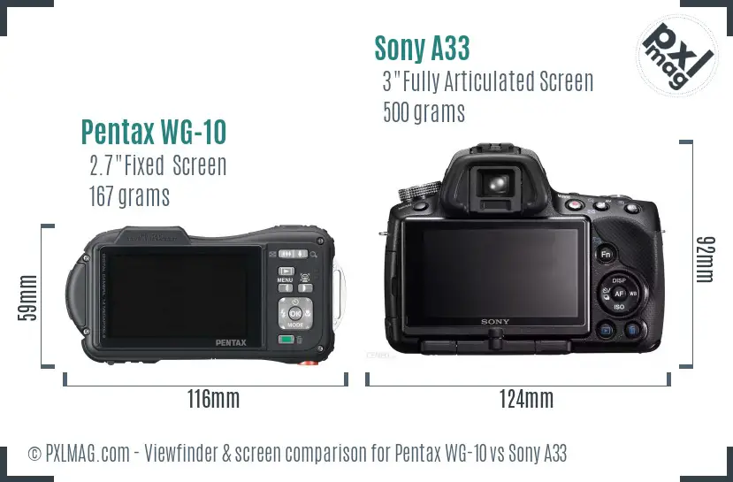 Pentax WG-10 vs Sony A33 Screen and Viewfinder comparison