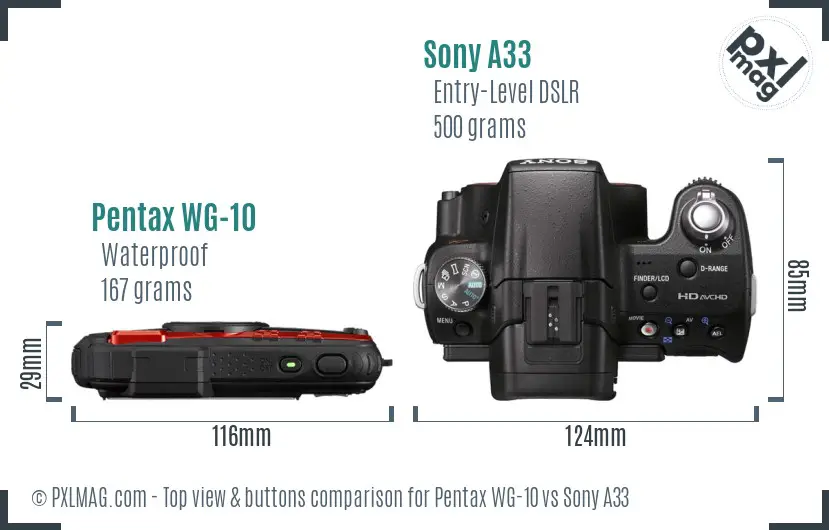 Pentax WG-10 vs Sony A33 top view buttons comparison