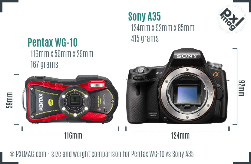 Pentax WG-10 vs Sony A35 size comparison