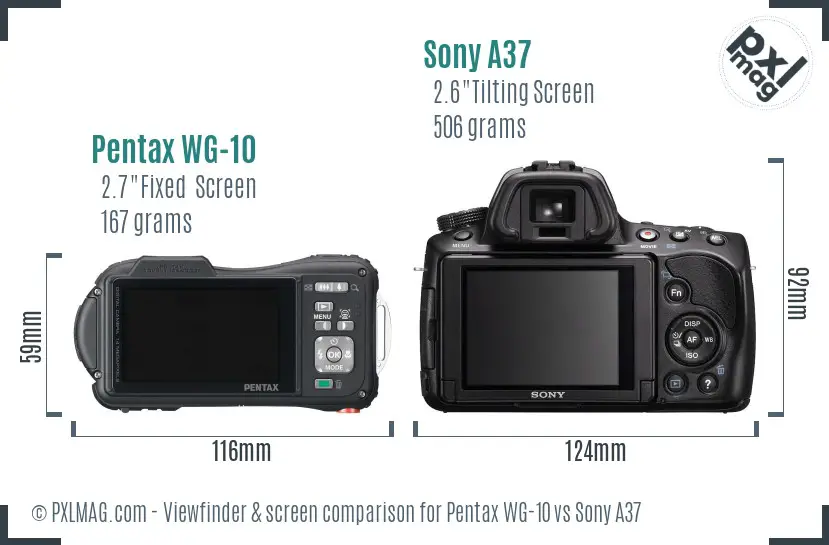 Pentax WG-10 vs Sony A37 Screen and Viewfinder comparison