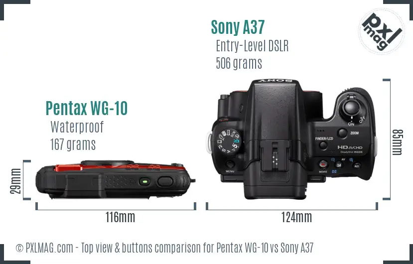 Pentax WG-10 vs Sony A37 top view buttons comparison