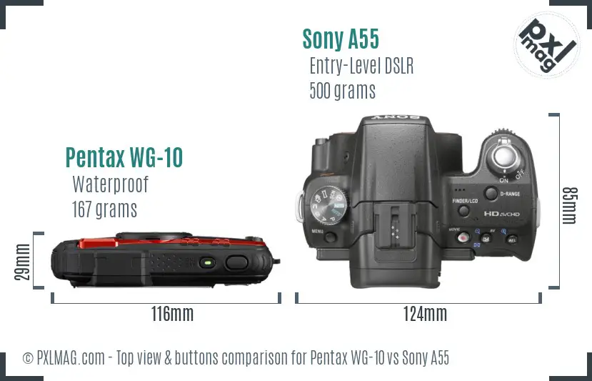 Pentax WG-10 vs Sony A55 top view buttons comparison