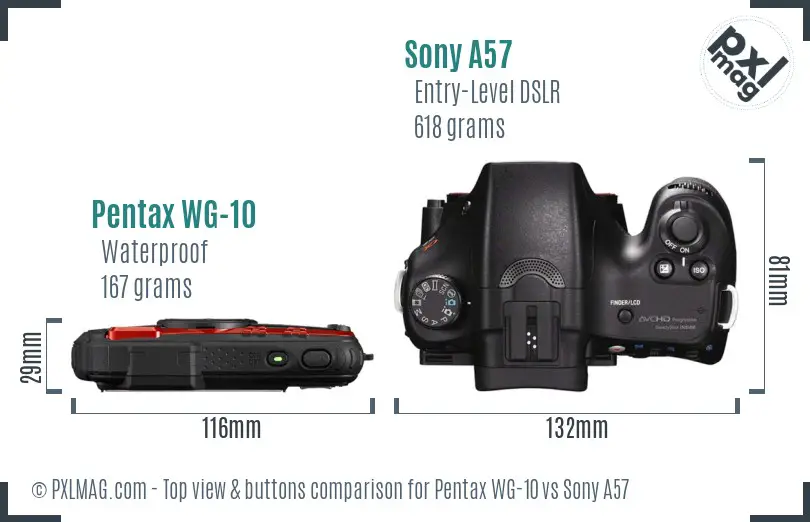 Pentax WG-10 vs Sony A57 top view buttons comparison