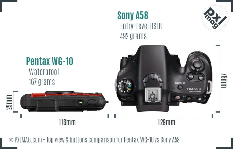 Pentax WG-10 vs Sony A58 top view buttons comparison