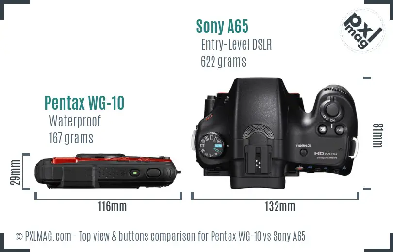 Pentax WG-10 vs Sony A65 top view buttons comparison