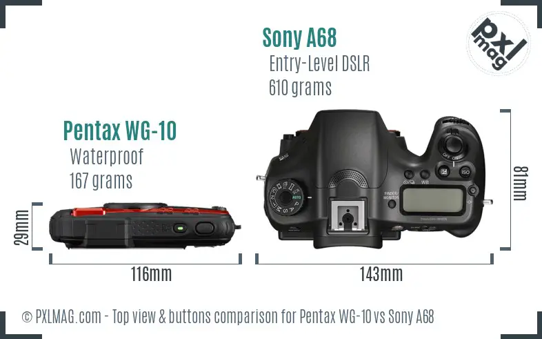 Pentax WG-10 vs Sony A68 top view buttons comparison