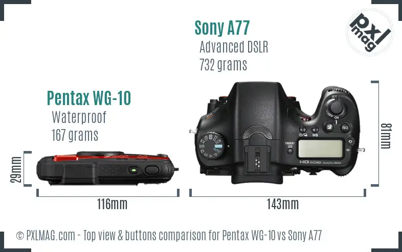 Pentax WG-10 vs Sony A77 top view buttons comparison