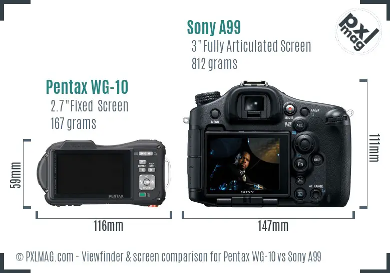 Pentax WG-10 vs Sony A99 Screen and Viewfinder comparison