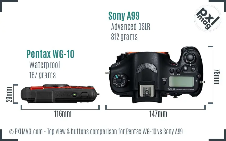 Pentax WG-10 vs Sony A99 top view buttons comparison