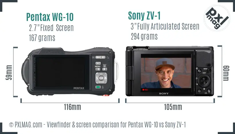 Pentax WG-10 vs Sony ZV-1 Screen and Viewfinder comparison