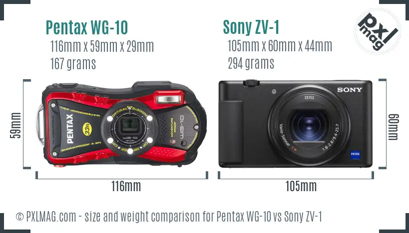 Pentax WG-10 vs Sony ZV-1 size comparison