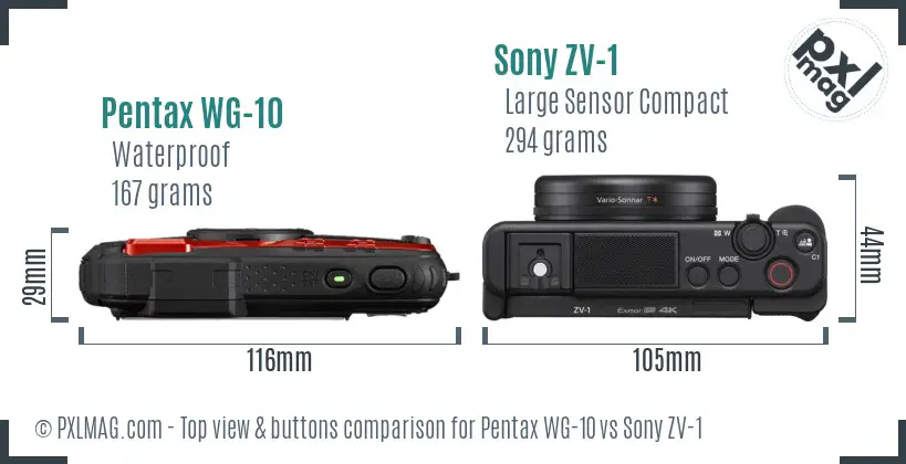 Pentax WG-10 vs Sony ZV-1 top view buttons comparison