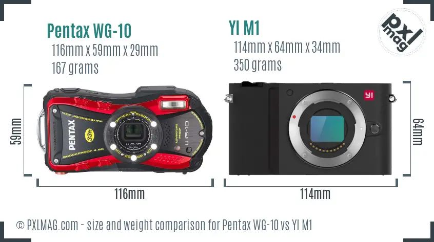 Pentax WG-10 vs YI M1 size comparison