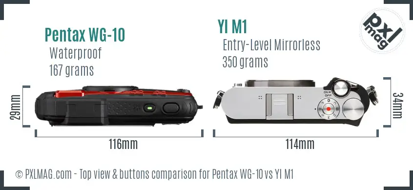 Pentax WG-10 vs YI M1 top view buttons comparison