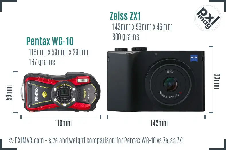 Pentax WG-10 vs Zeiss ZX1 size comparison