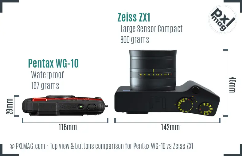 Pentax WG-10 vs Zeiss ZX1 top view buttons comparison
