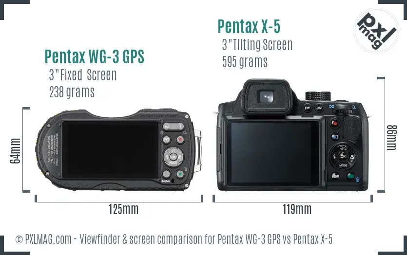 Pentax WG-3 GPS vs Pentax X-5 Screen and Viewfinder comparison