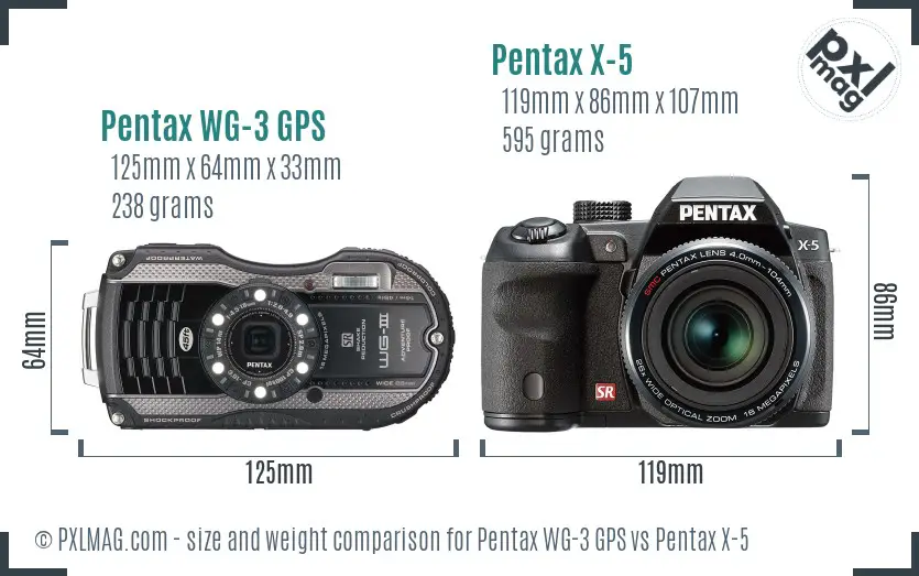 Pentax WG-3 GPS vs Pentax X-5 size comparison