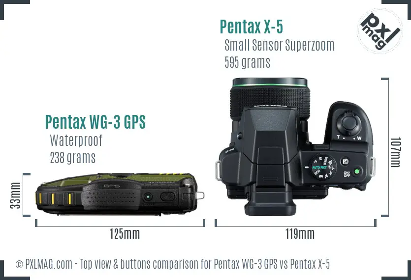 Pentax WG-3 GPS vs Pentax X-5 top view buttons comparison
