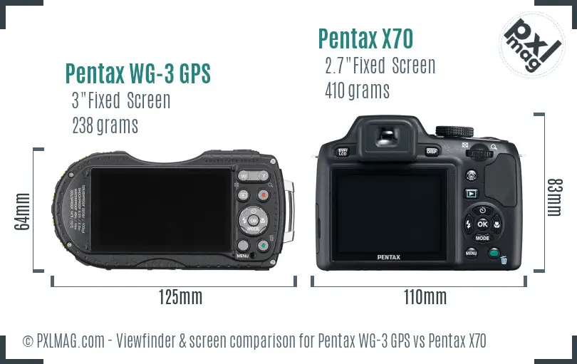 Pentax WG-3 GPS vs Pentax X70 Screen and Viewfinder comparison