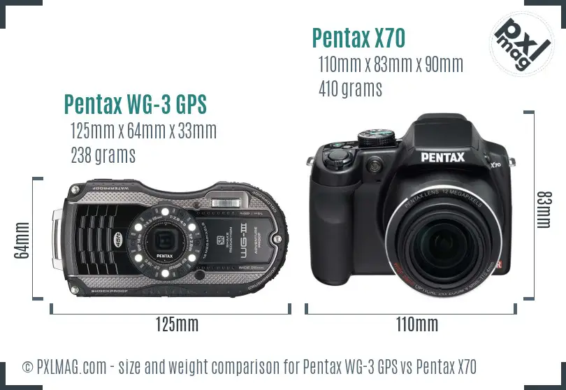 Pentax WG-3 GPS vs Pentax X70 size comparison