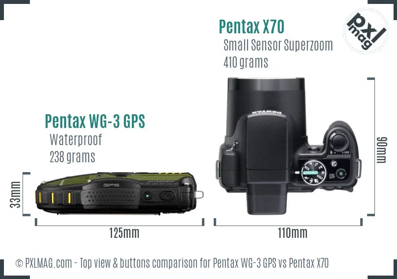 Pentax WG-3 GPS vs Pentax X70 top view buttons comparison