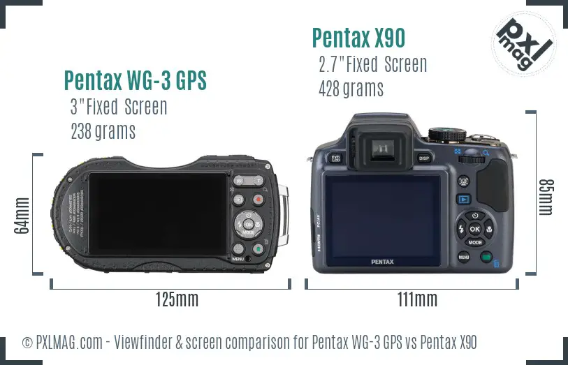 Pentax WG-3 GPS vs Pentax X90 Screen and Viewfinder comparison