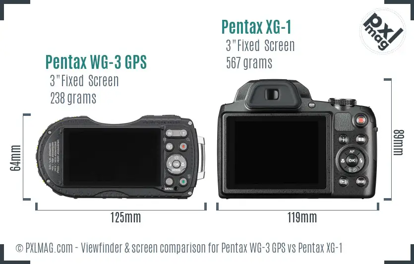 Pentax WG-3 GPS vs Pentax XG-1 Screen and Viewfinder comparison