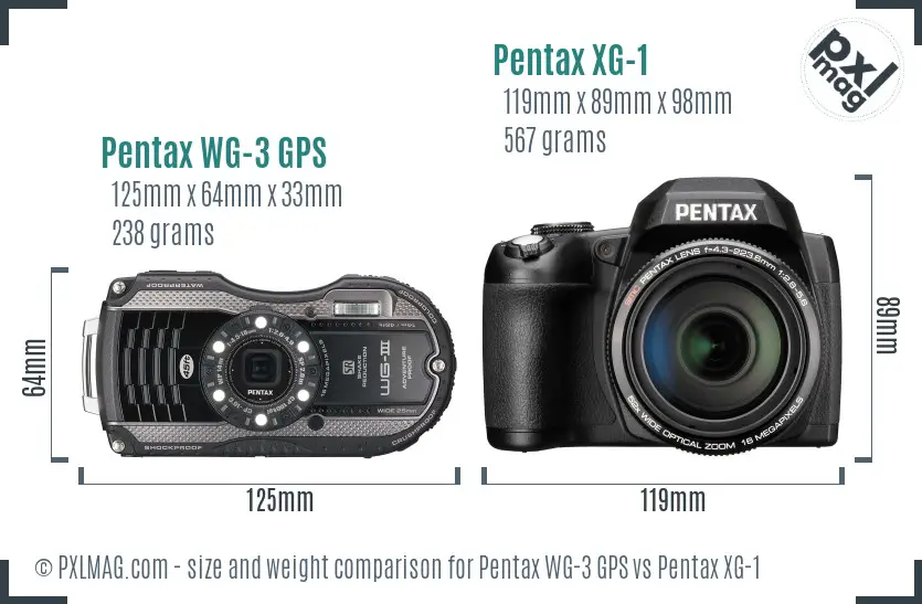 Pentax WG-3 GPS vs Pentax XG-1 size comparison