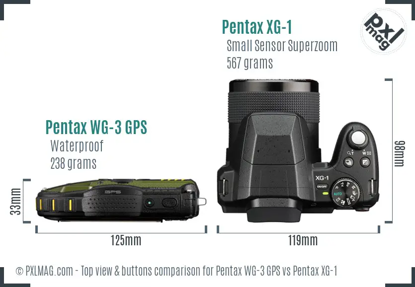 Pentax WG-3 GPS vs Pentax XG-1 top view buttons comparison
